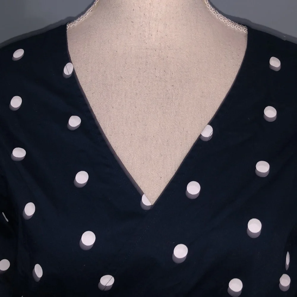 Old Navy Navy Blue Polka Dot Puff Sleeve Wrap Top